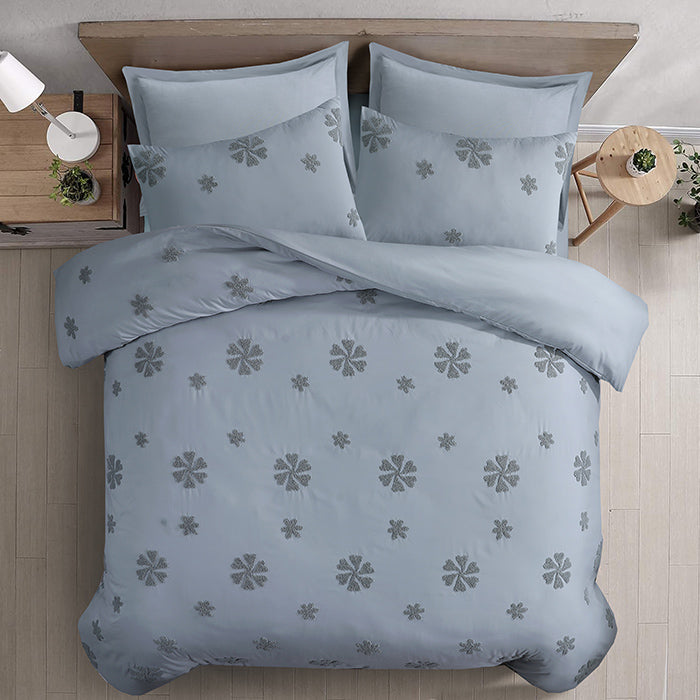 Tufted Duvet Cover Set in Light Grey Flower