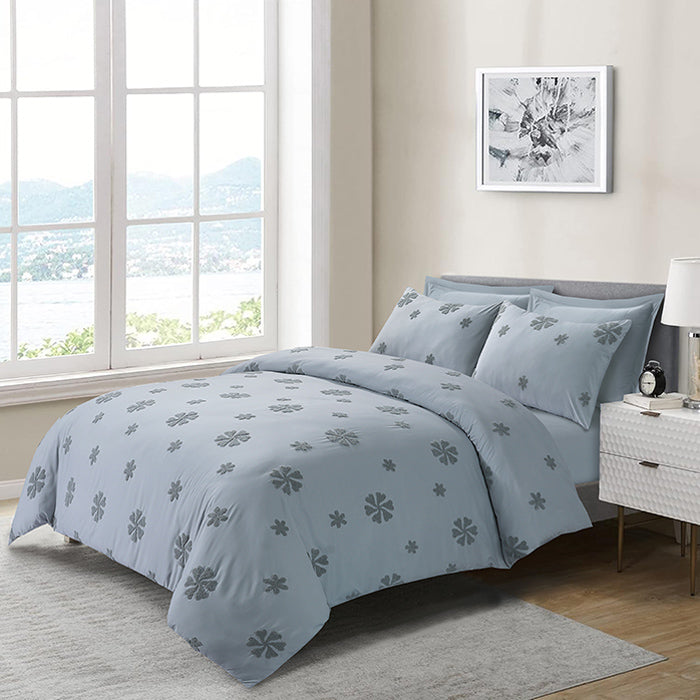 Tufted Duvet Cover Set in Light Grey Flower