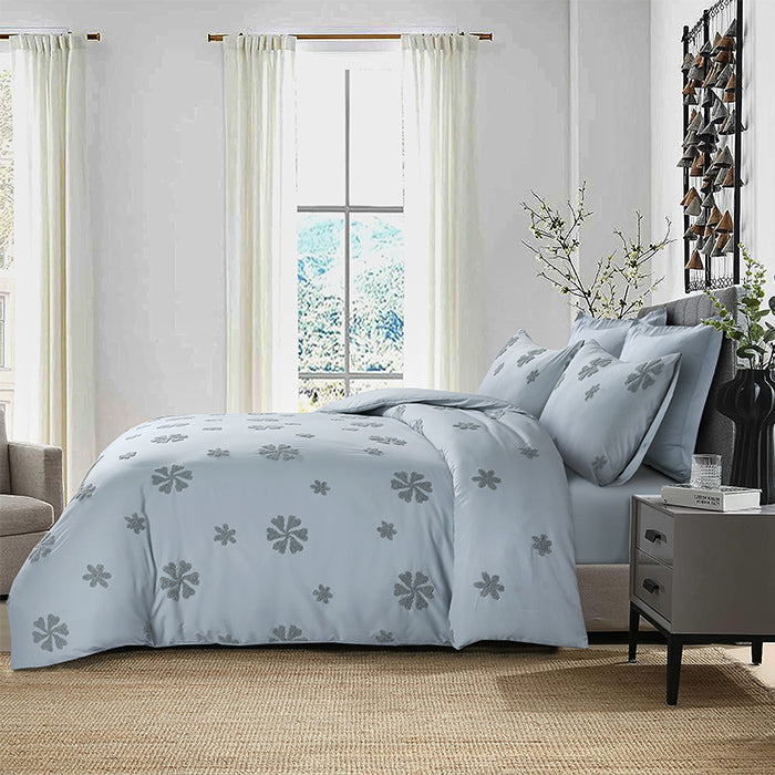 Tufted Duvet Cover Set in Light Grey Flower