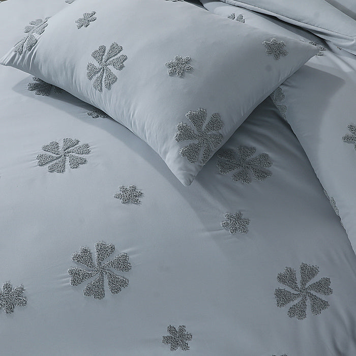 Tufted Duvet Cover Set in Light Grey Flower