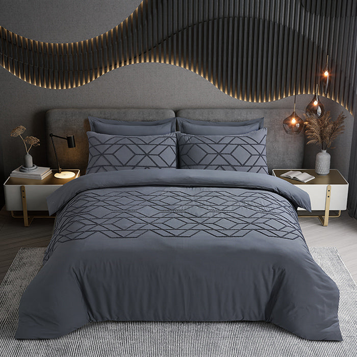 Tufted Duvet Cover Set in Dark Grey Geometric