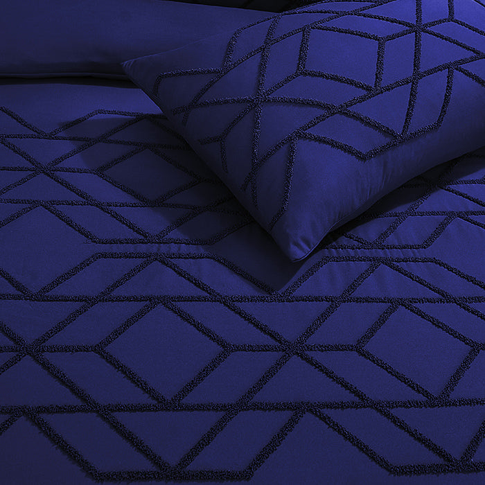 Tufted Duvet Cover Set in Navy Geometric