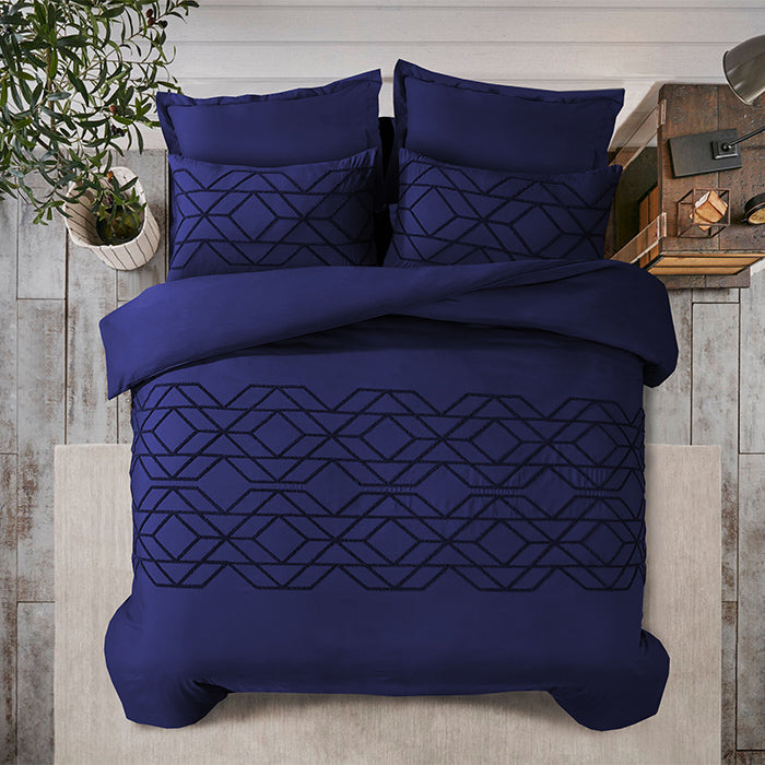 Tufted Duvet Cover Set in Navy Geometric