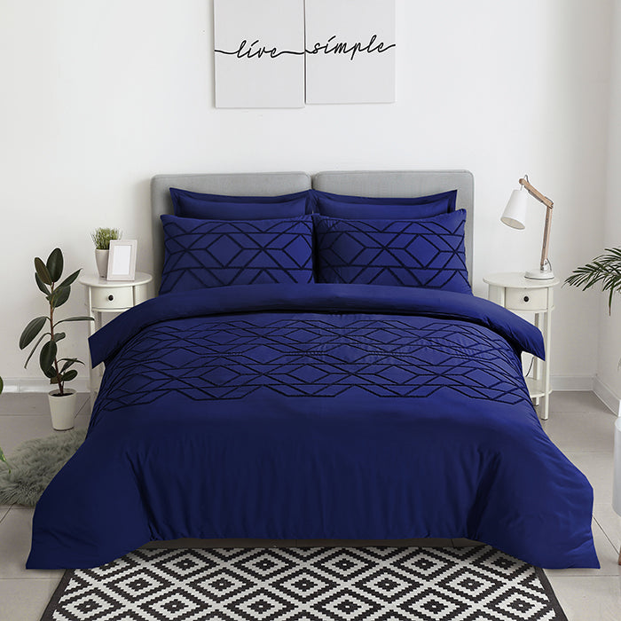 Tufted Duvet Cover Set in Navy Geometric