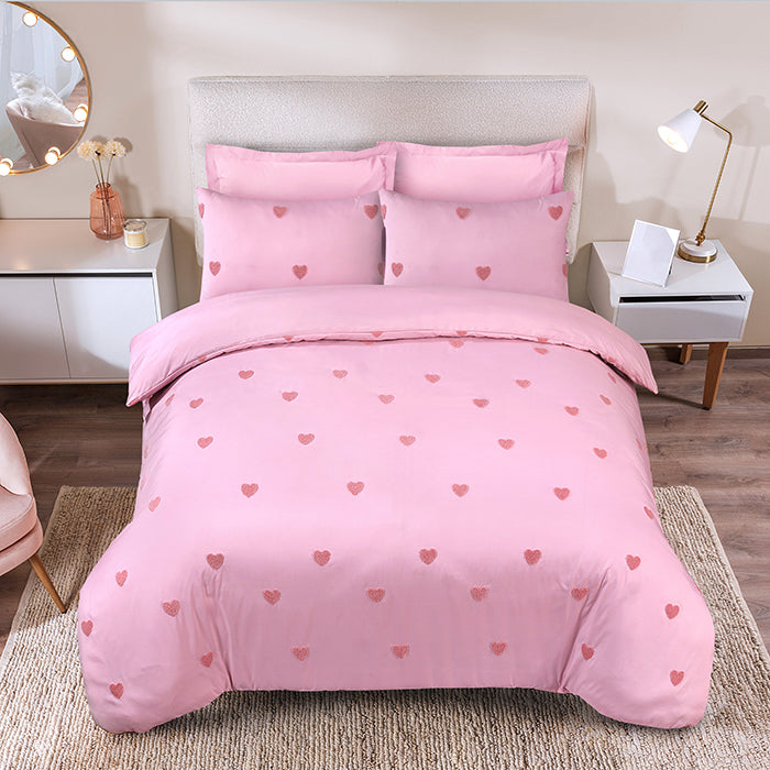 Tufted Duvet Cover Set in Light Pink Heart