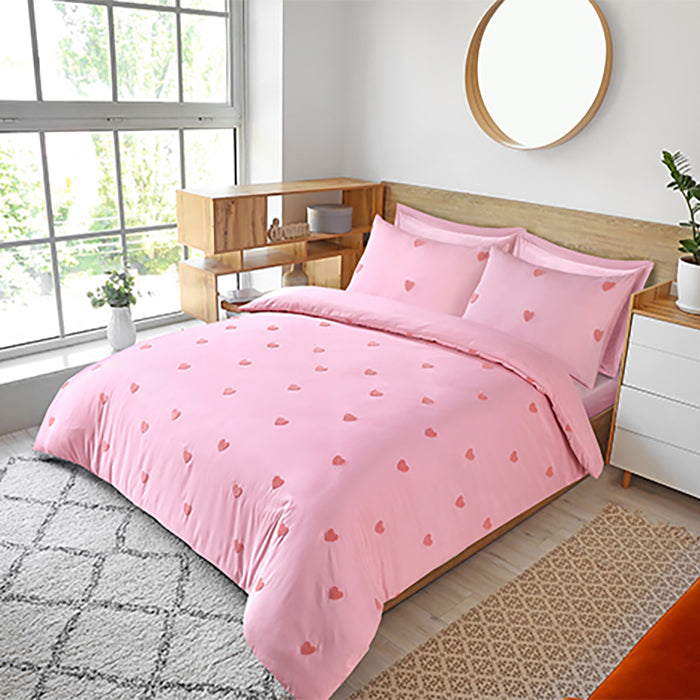 Tufted Duvet Cover Set in Light Pink Heart