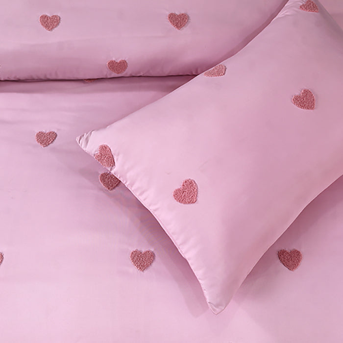 Tufted Duvet Cover Set in Light Pink Heart