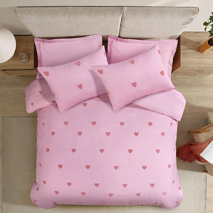 Tufted Duvet Cover Set in Light Pink Heart