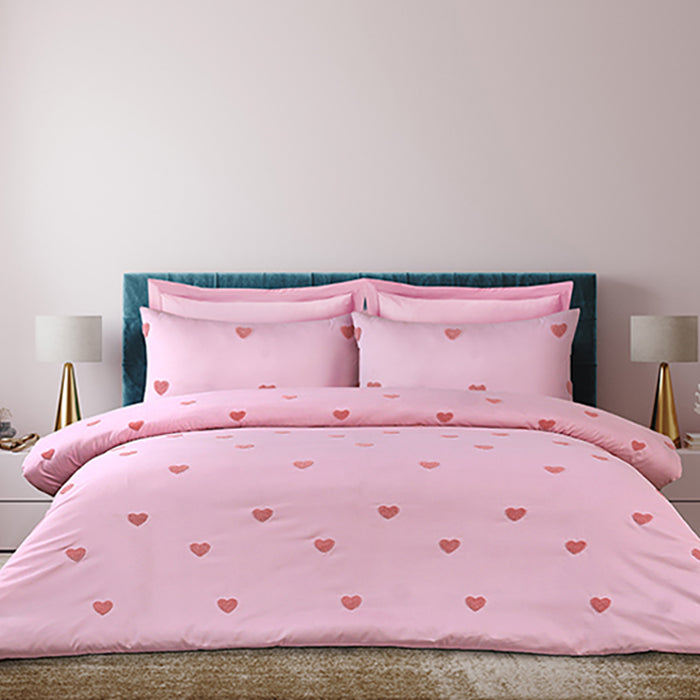 Tufted Duvet Cover Set in Light Pink Heart