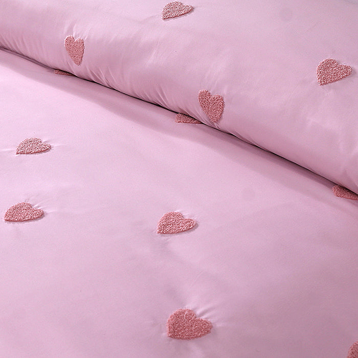 Tufted Duvet Cover Set in Light Pink Heart