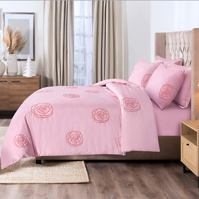 Tufted Duvet Cover Set in Light Pink Rose