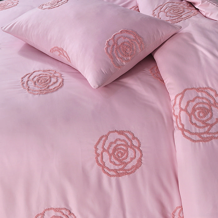 Tufted Duvet Cover Set in Light Pink Rose