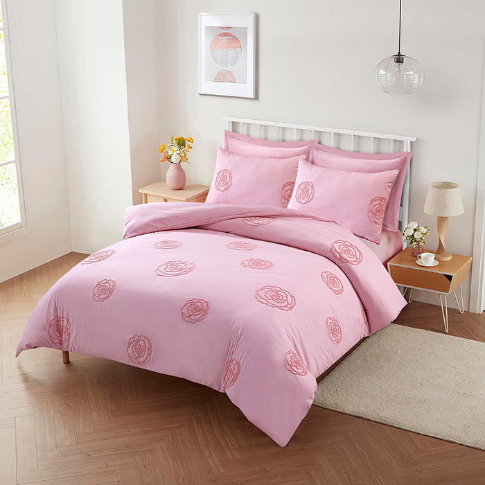 Tufted Duvet Cover Set in Light Pink Rose