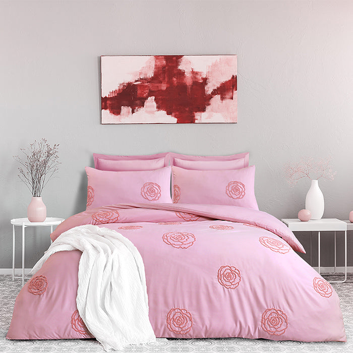 Tufted Duvet Cover Set in Light Pink Rose