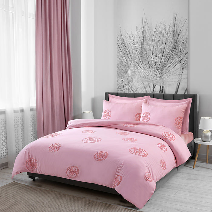 Tufted Duvet Cover Set in Light Pink Rose