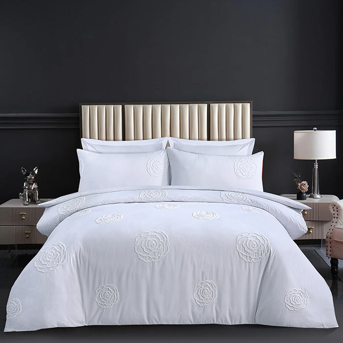 Tufted Duvet Cover Set in White Rose
