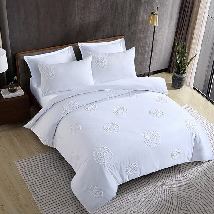 Tufted Duvet Cover Set in White Rose