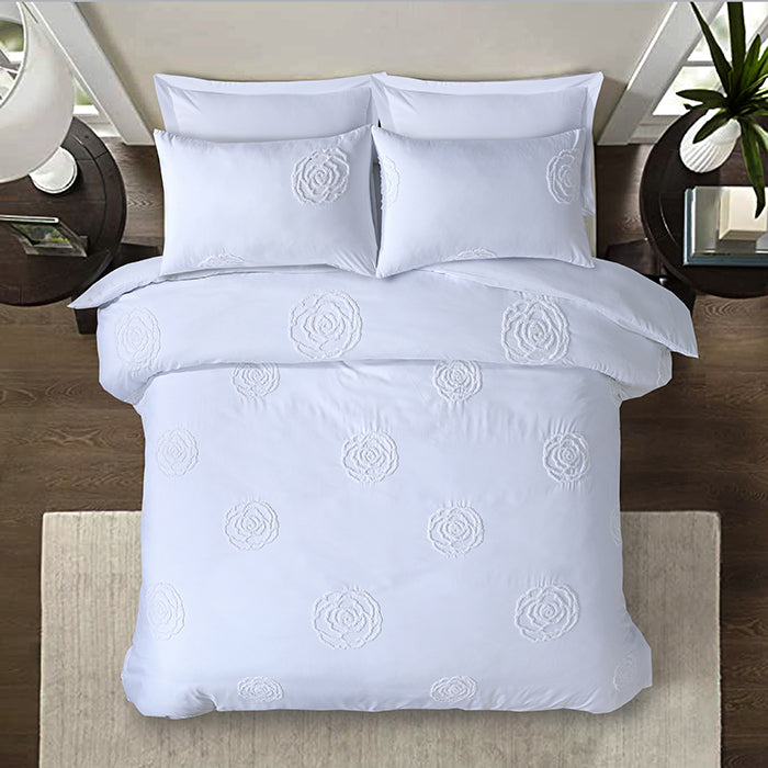 Tufted Duvet Cover Set in White Rose