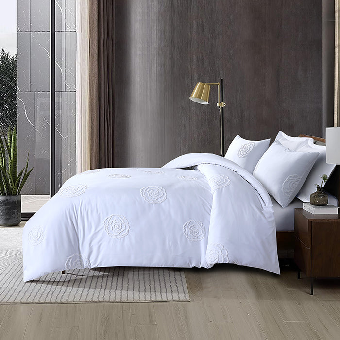 Tufted Duvet Cover Set in White Rose