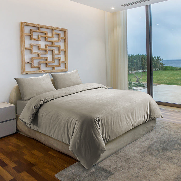 Embossed Duvet Cover Set in Beige Abstract