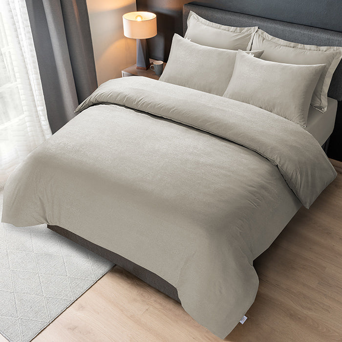 Embossed Duvet Cover Set in Beige Abstract
