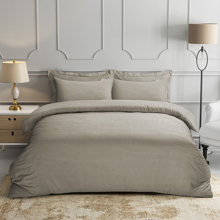 Embossed Duvet Cover Set in Beige Abstract