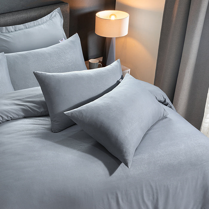 Embossed Duvet Cover Set in Light Grey Abstract