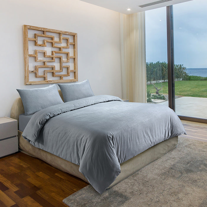 Embossed Duvet Cover Set in Light Grey Abstract