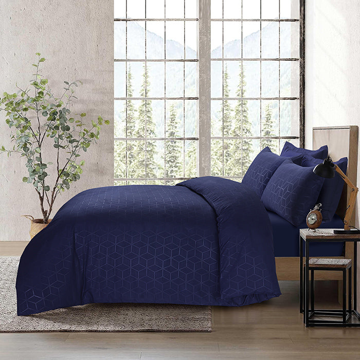 Embossed Duvet Cover Set in Navy Geometric