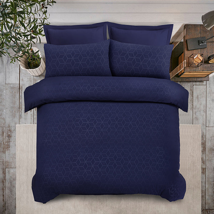 Embossed Duvet Cover Set in Navy Geometric