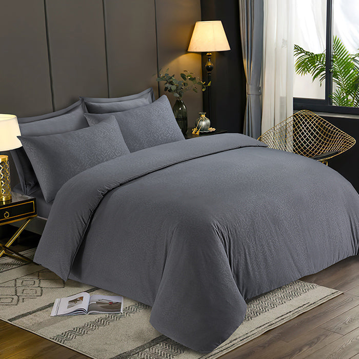 Embossed Duvet Cover Set in Dark Grey Leaf