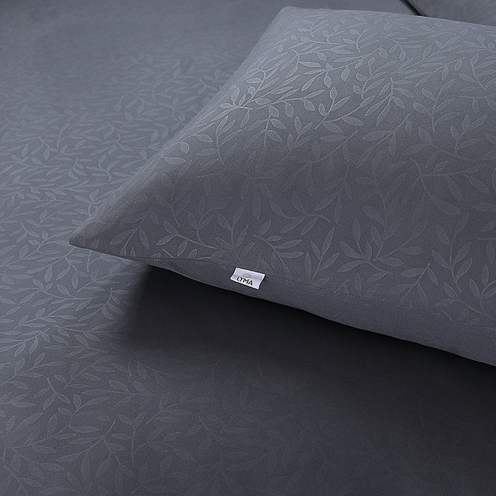 Embossed Duvet Cover Set in Dark Grey Leaf