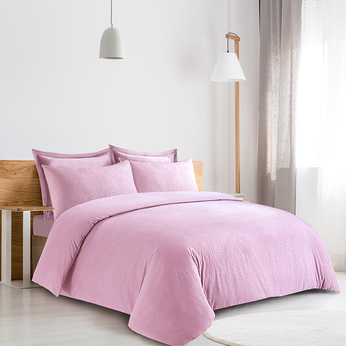Embossed Duvet Cover Set in Light Pink Leaf