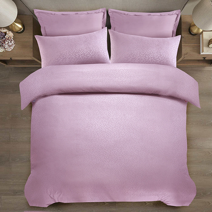 Embossed Duvet Cover Set in Light Pink Leaf