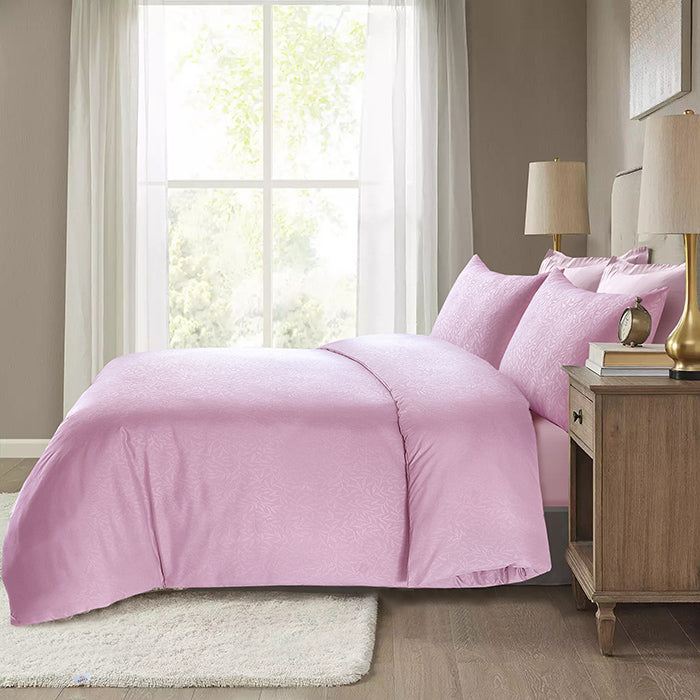 Embossed Duvet Cover Set in Light Pink Leaf