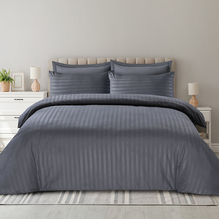 Embossed Duvet Cover Set in Dark Grey Stripes