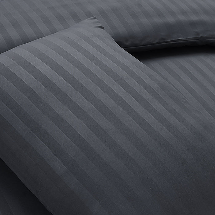 Embossed Duvet Cover Set in Dark Grey Stripes