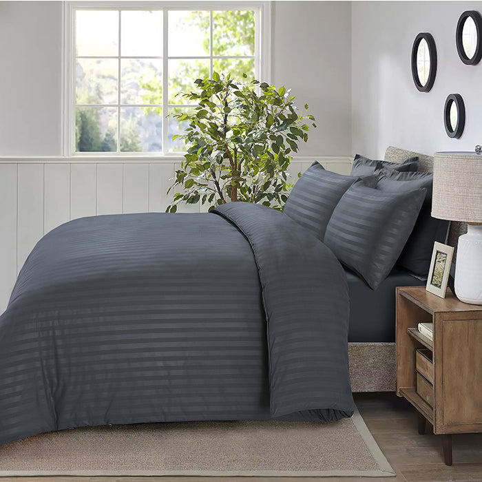 Embossed Duvet Cover Set in Dark Grey Stripes