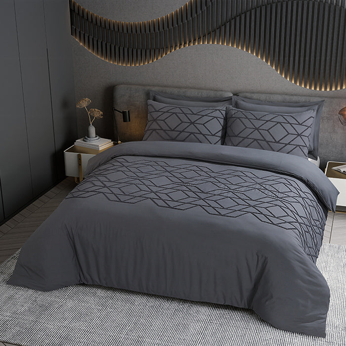 Tufted Duvet Cover Set in Dark Grey Geometric