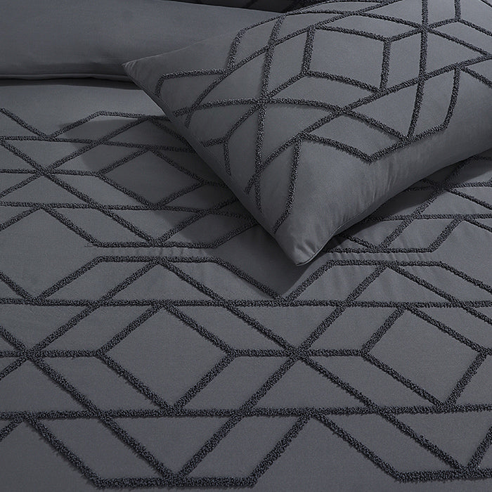 Tufted Duvet Cover Set in Dark Grey Geometric