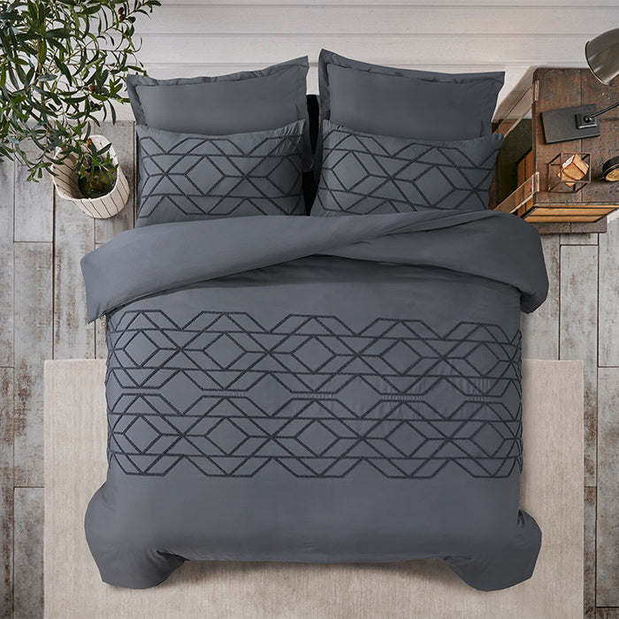 Tufted Duvet Cover Set in Dark Grey Geometric