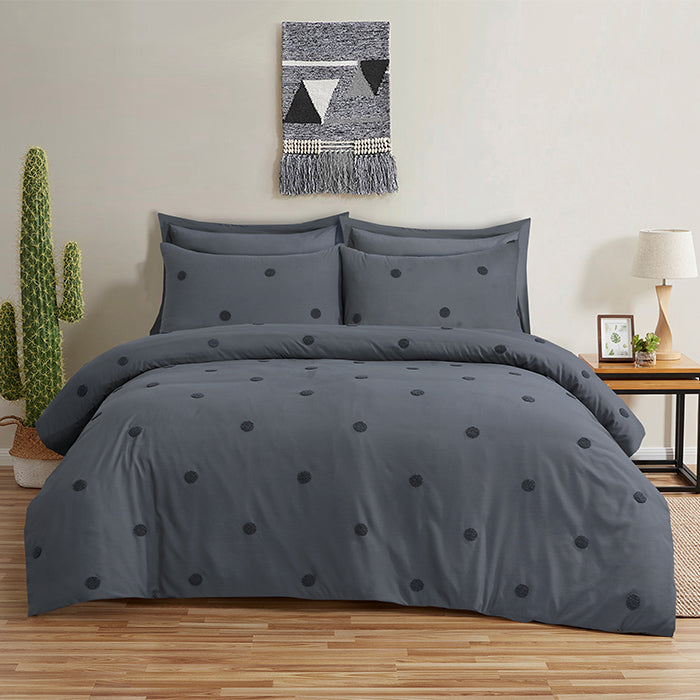 Tufted Duvet Cover Set in Dark Grey Spot