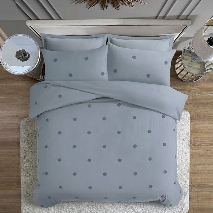 Tufted Duvet Cover Set in Light Grey Spot