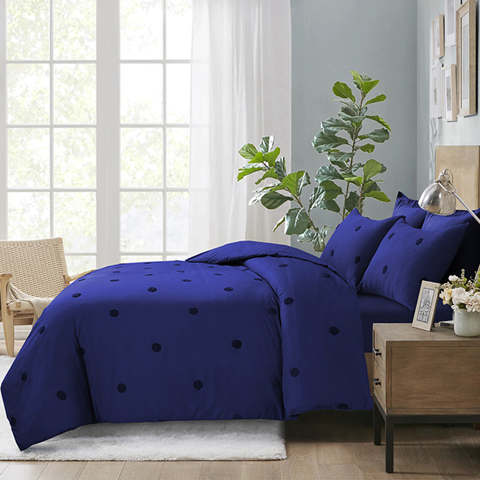 Tufted Duvet Cover Set in Navy Spot