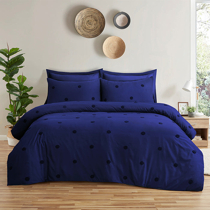 Tufted Duvet Cover Set in Navy Spot
