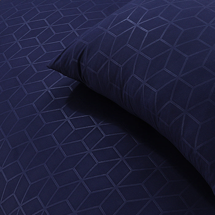 Embossed Duvet Cover Set in Navy Geometric
