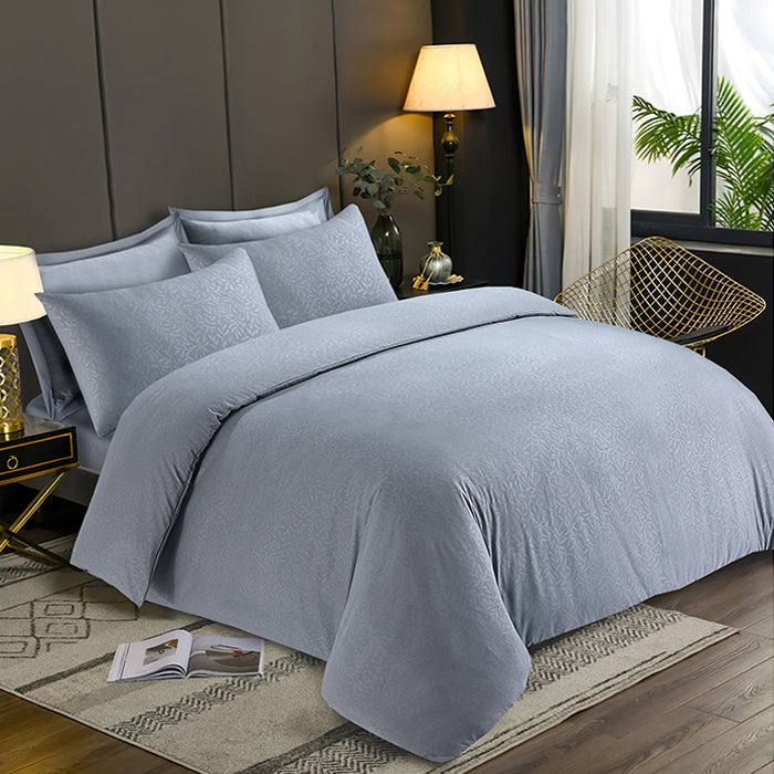 Embossed Duvet Cover Set in Light Grey Leaf