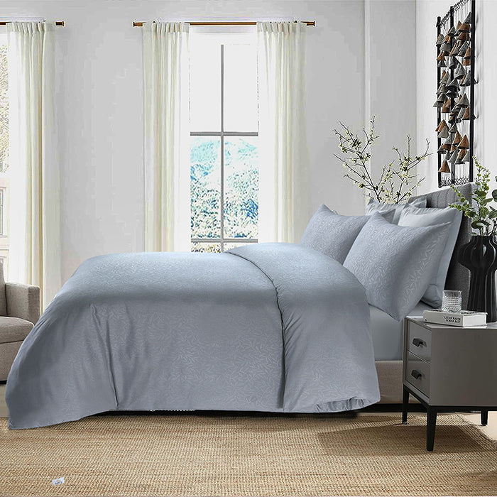 Embossed Duvet Cover Set in Light Grey Leaf