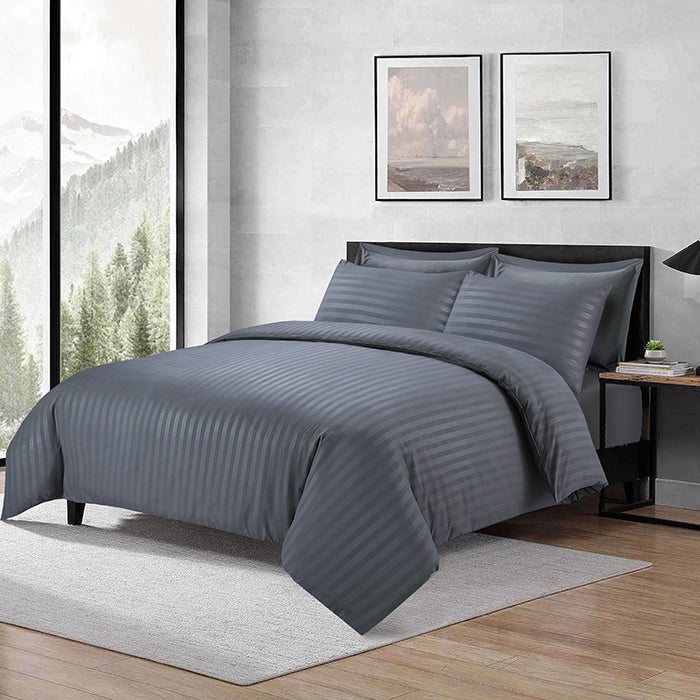 Embossed Duvet Cover Set in Dark Grey Stripes