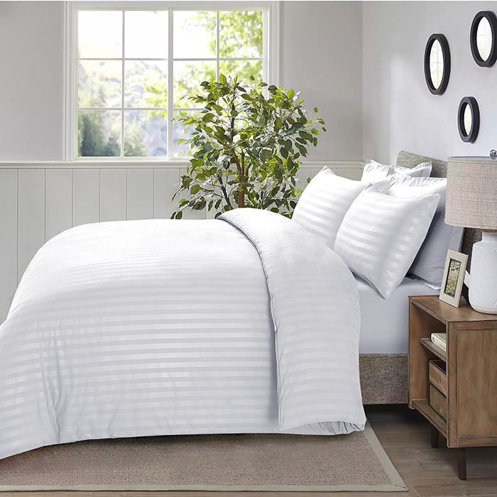 Embossed Duvet Cover Set in White Stripes
